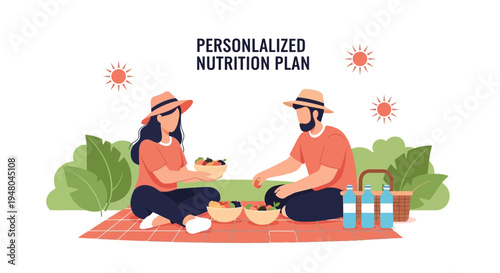 Couple Enjoying Personalized Nutrition Plan Picnic with Healthy Food and Drinks