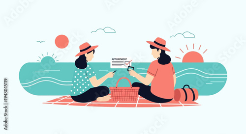 Couple Enjoying Picnic on Beach, Filling Out Application Form