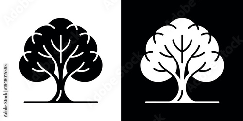 Black and white tree silhouettes on contrasting backgrounds