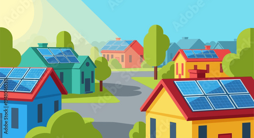 Houses with Solar Panels on Roofs.