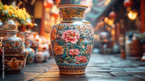 Ornate Chinese porcelain vase with floral design