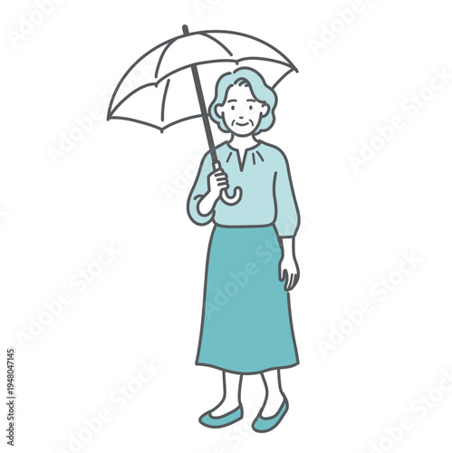日傘をさしている高齢女性のイラスト（熱中症対策・紫外線対策）