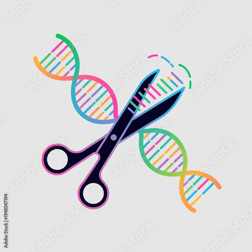 CRISPR Gene Editing Technology Cutting DNA Color Illustration — Modern Biotechnology Vector Concept