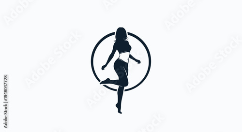 Silhouette of a woman in a circular frame, elegantly poised in a dynamic stance