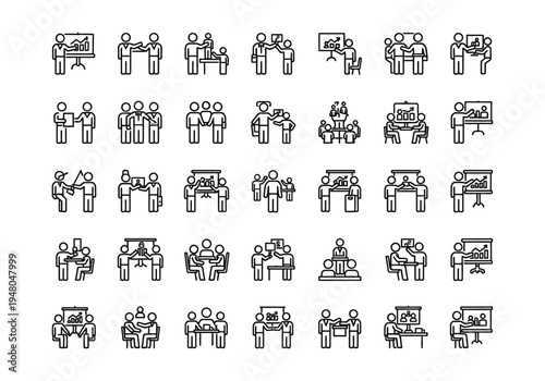 Collection of diverse icons depicting various human activities and interactions