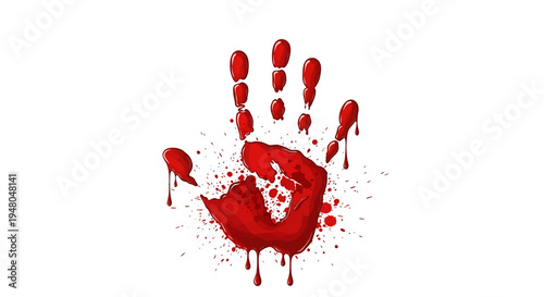 A bloody handprint graphic, dripping and splattered, symbolizing violence, danger, and a forensic investigation