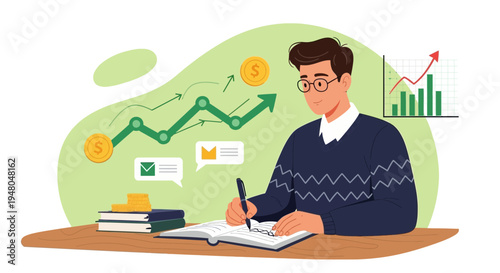 Man analyzing financial growth chart, investment, business strategy, accounting, planning