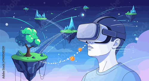 Man Wearing Virtual Reality Headset Device.