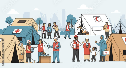 Medical Aid Workers in Refugee Camp.