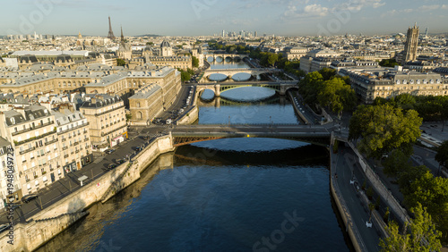 Aerial view of Paris and the bridges of La Seine