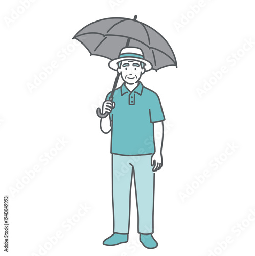日傘をさしている高齢男性のイラスト（熱中症対策・紫外線対策）