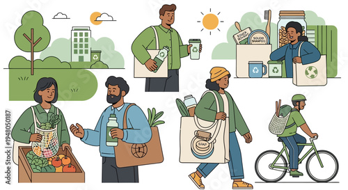 People Engaging in Sustainable Daily Activities.