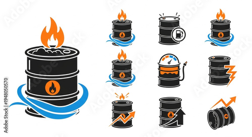 Oil Barrel Icons Set - Energy Industry and Petroleum Concepts.