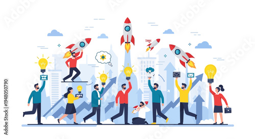 People Working Together with Light Bulbs.