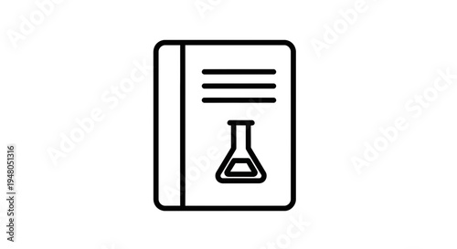 Science Book Icon: Flask and Lines Representing Knowledge and Research