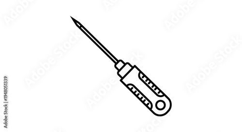 Screwdriver Tool Icon, Simple Line Art, Isolated on White Background