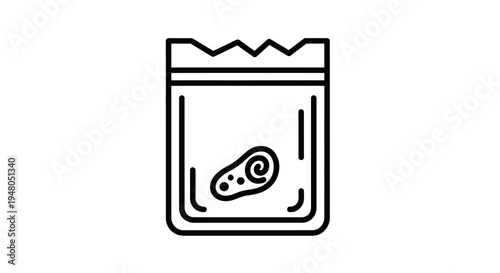 Seed in a plastic bag, germination concept, simple line art icon