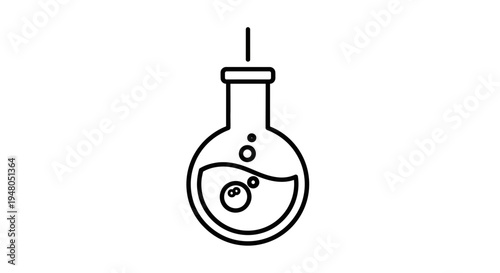 Simple Line Art Icon of a Flask with Bubbles, Representing Science and Chemistry