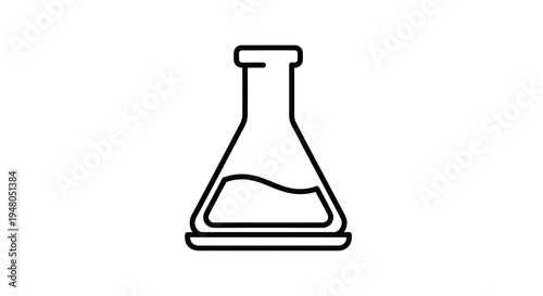Simple Line Art Icon of a Laboratory Flask with Liquid