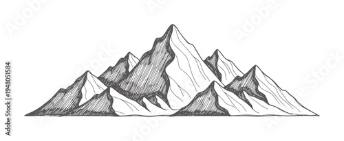 Hand drawn of jagged mountain peaks in dark gray