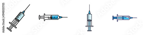 Flat vector syringe vaccination icon, minimal medical tool design, clean lines, white background