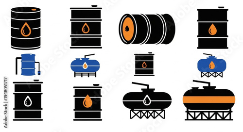 Oil and Gas Industry - Black Barrels and Tanks Collection.