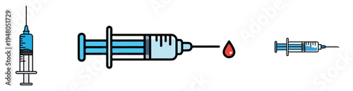 Flat vector syringe vaccination icon, minimal medical tool design, clean lines, white background