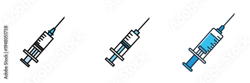 Flat vector syringe vaccination icon, minimal medical tool design, clean lines, white background