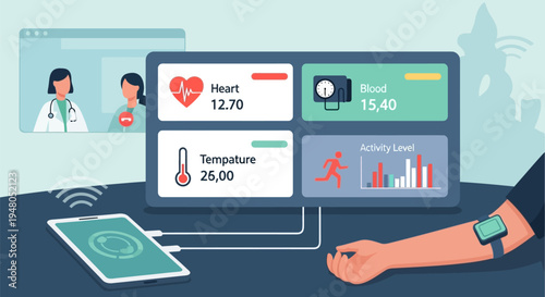 Smartwatch Health Monitoring Dashboard Display Screen.