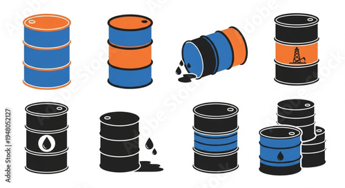 Oil Drums - A Collection of Colorful and Black Barrels.