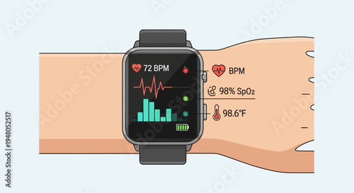Smartwatch with Heart Rate and Fitness Data.