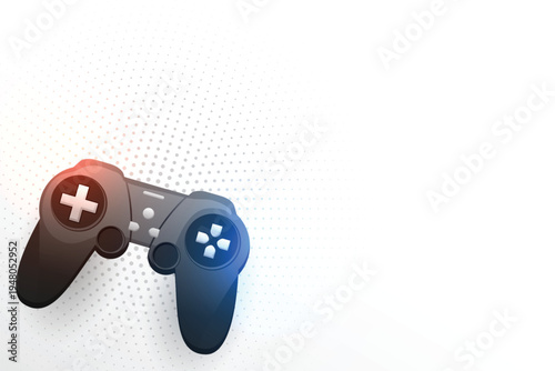 Modern gaming controller on halftone background with glowing light vector