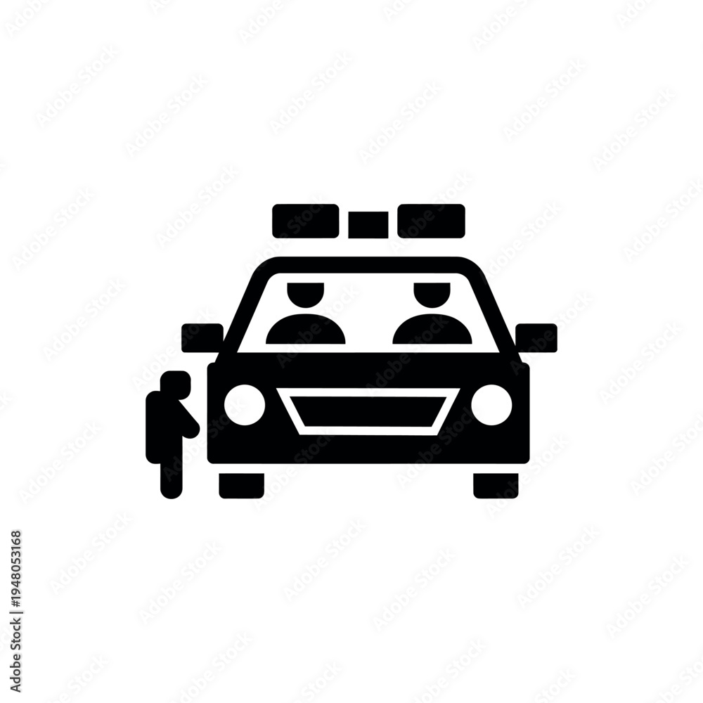 Obraz premium Black silhouette of a man standing next to a car with two people inside