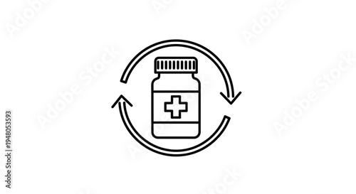 Medical Pill Bottle with Recycling Arrows Icon, Healthcare and Sustainability Concept