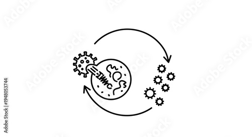 Microorganism reproduction cycle icon, cell division, growth, and multiplication concept