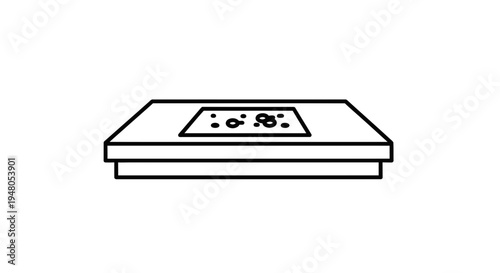 Minimalist line art of a square fire pit with glowing embers, outdoor living concept