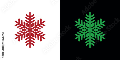 Red and green snowflakes on white and black backgrounds