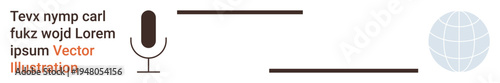 Communication, global interaction, voice recording, broadcasting, information sharing, digital media. A microphone, globe and text elements are . Communication and global interaction concepts