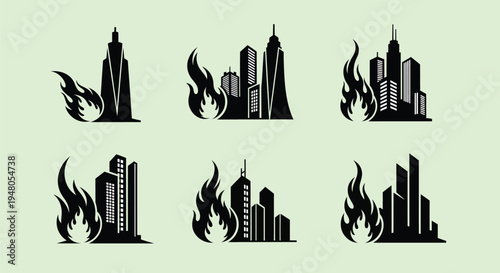 City skyline on fire icons