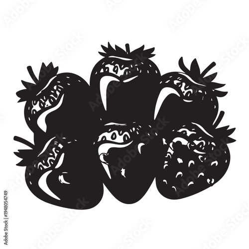 Silhouette of dark ripe strawberries arranged in a clustered form.