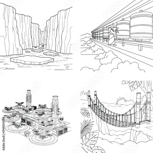 Ice floes in a deep canyon river with steep rock walls