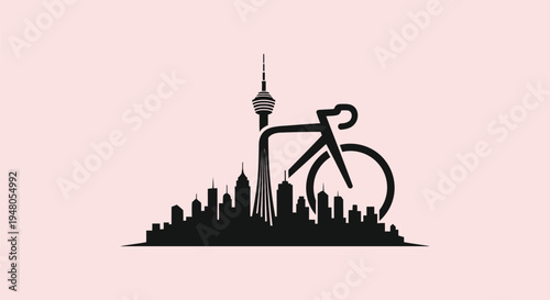 City Skyline with Bicycle Silhouette
