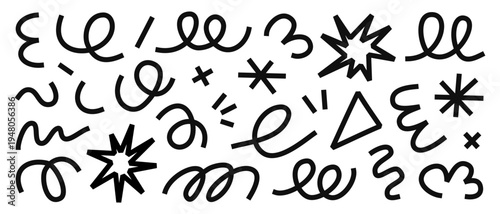 Abstract shapes and swirls. Vector set of smooth curves, bold outlines and decorative elements without texture for modern graphic layouts and minimal compositions.