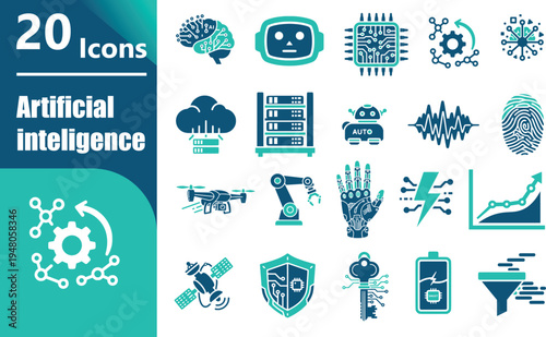 Artificial intelligence robot icon set.