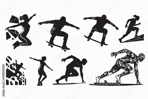 skateboarding-clean-black-action-silhouette-set