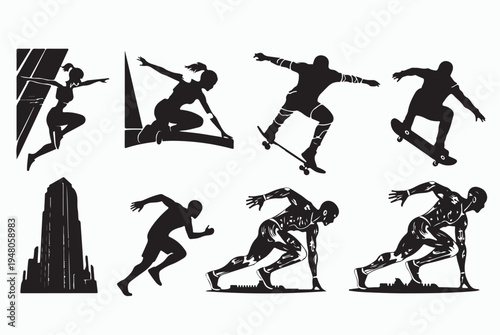 skateboarding-grunge-texture-action-silhouette