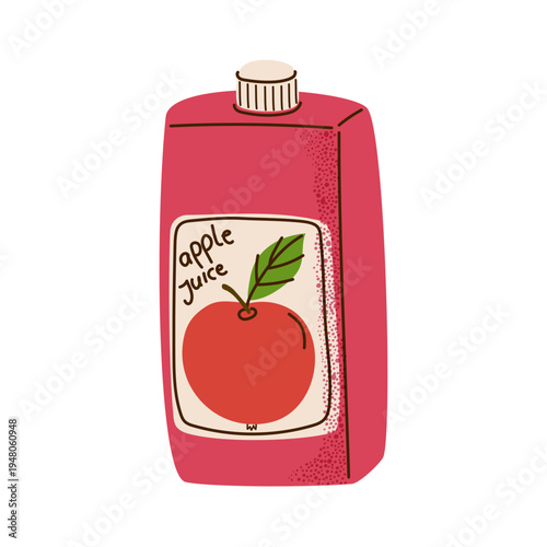 Apple juice carton pack vector. Fresh fruit juice box for healthy breakfast branding, organic grocery market, and drink packaging flat illustration.