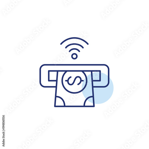 Dollar bill in ATM slot and wi-fi. Banking and finance app. Pixel perfect, editable stroke vector icon