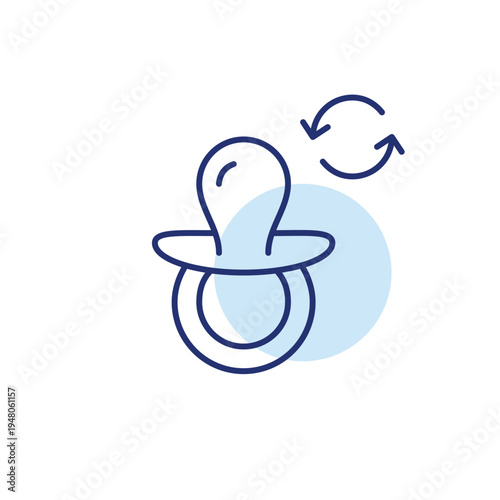 Baby pacifier and renew arrows. Newborn update, baby care and parenting refresh. Pixel perfect, editable stroke vector icon