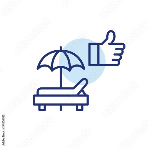 Beach umbrella and sun bed, like symbol. Hotel and vacation approved. Pixel perfect, editable stroke vector icon